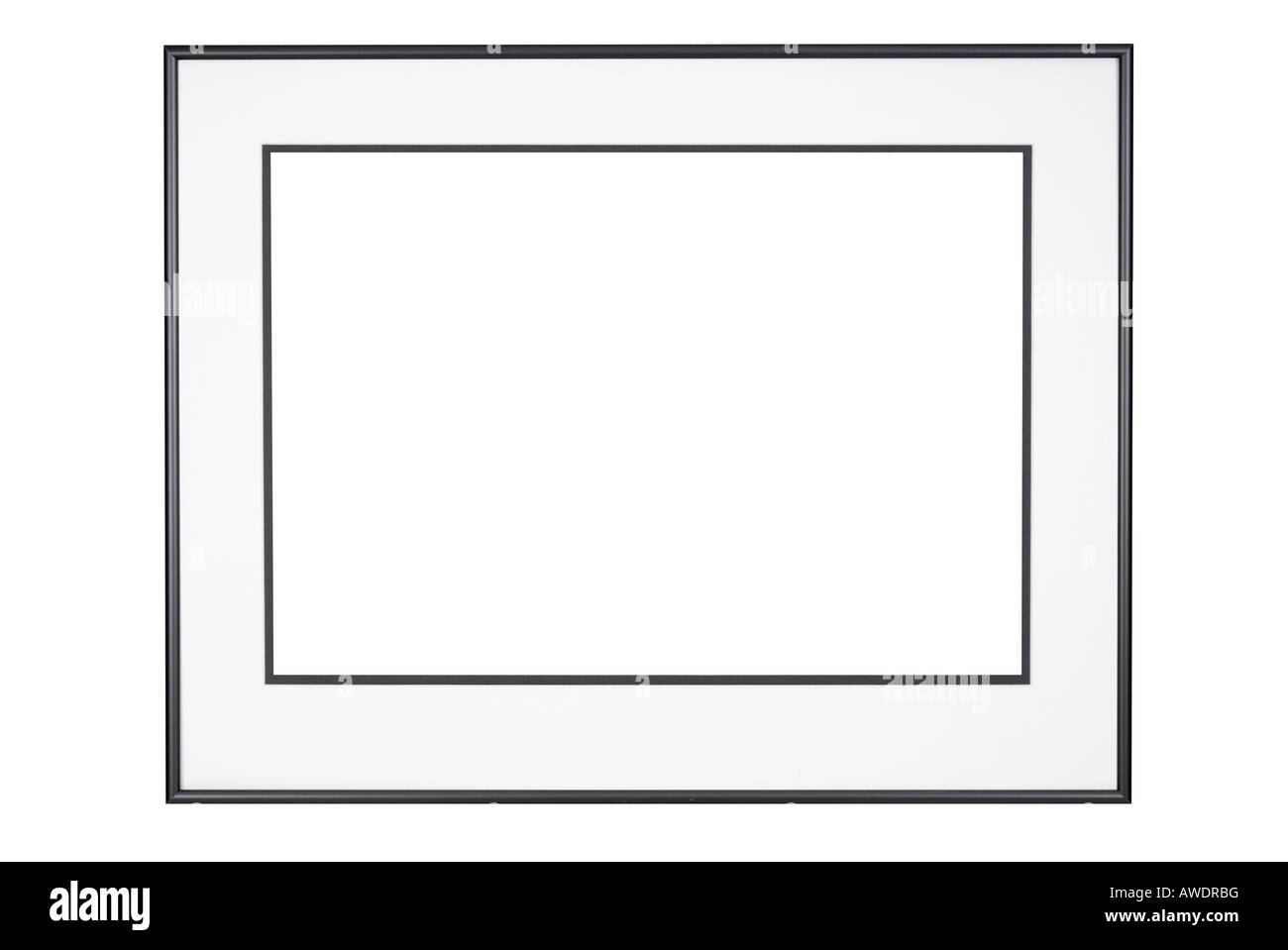 Dans cadre photo classique noir mat, blanc cassé avec moulage métallique, isolé au fond RGB 255. Banque D'Images