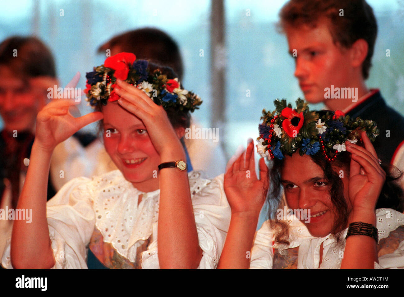 Groupe de danse locaux allemands, Moszna, Pologne Banque D'Images