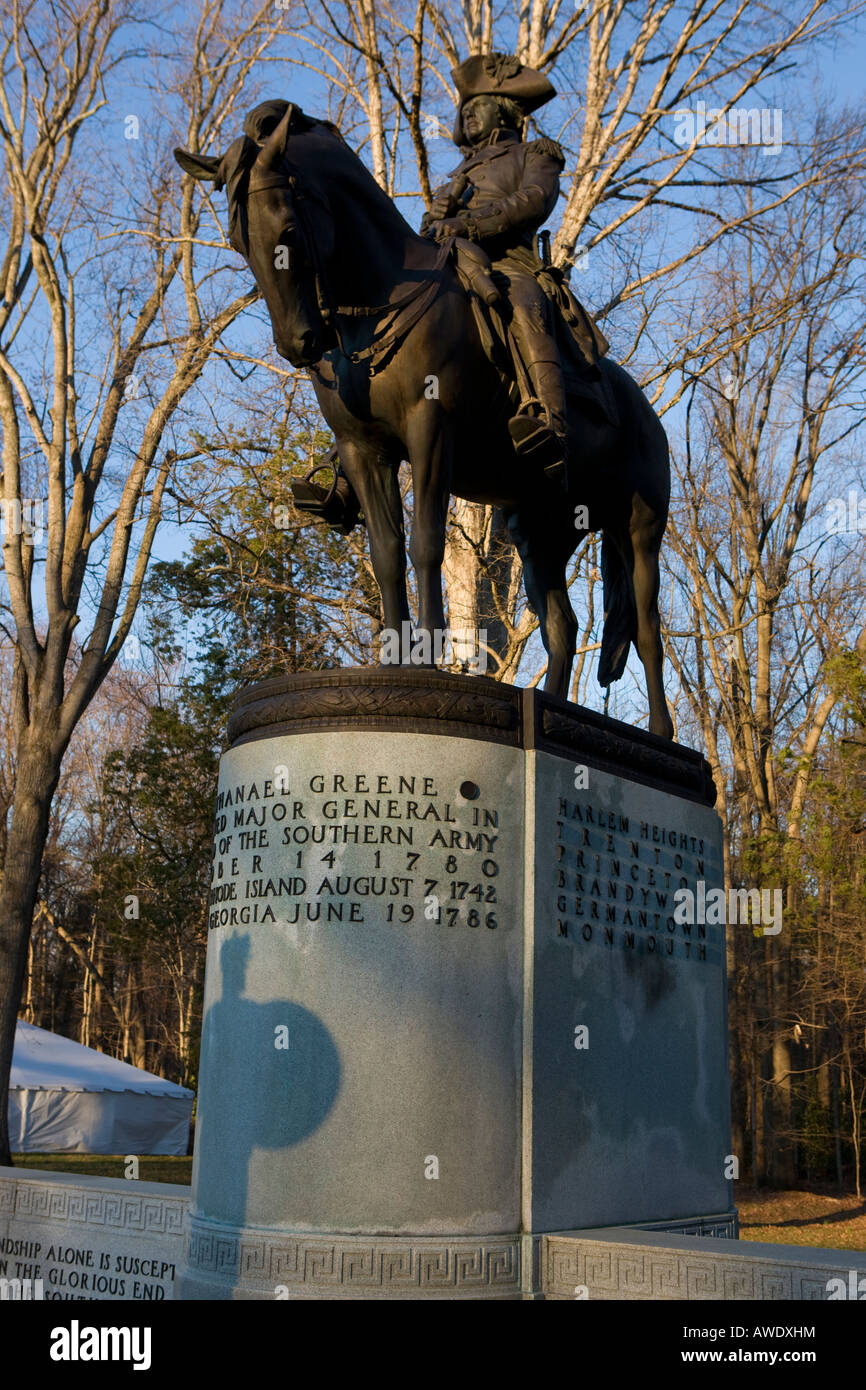 Statue et Monument au général Nathanael Greene qui ont combattu dans la guerre révolutionnaire Guilford Courthouse NMP, Greensboro, NC Banque D'Images