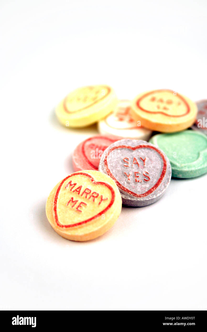 'Marry me' candy hearts Banque D'Images