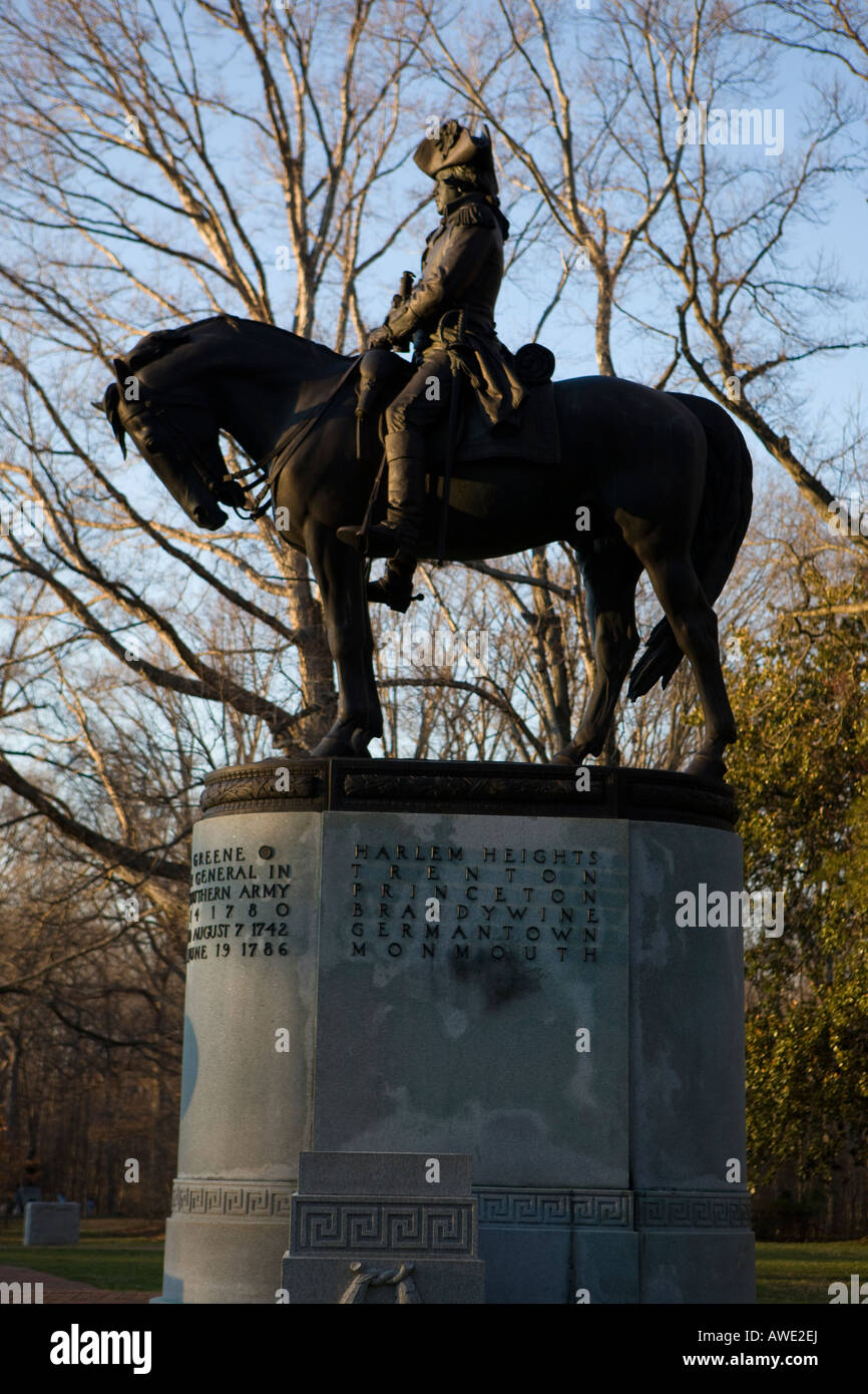 Statue et Monument au général Nathanael Greene qui ont combattu dans la guerre révolutionnaire Guilford Courthouse NMP, Greensboro, NC Banque D'Images