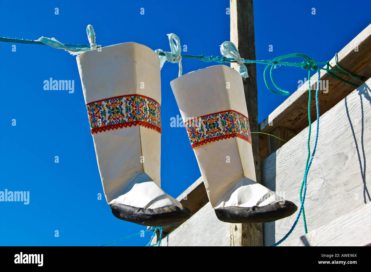 Bottes en cuir d'étanchéité réalisés par les Inuit en Ikerasak, du Groenland, de l'Atlantique Nord Banque D'Images