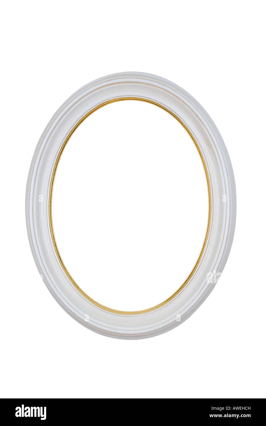 Ronde ovale cadre photo Blanc, isolé sur blanc. Banque D'Images