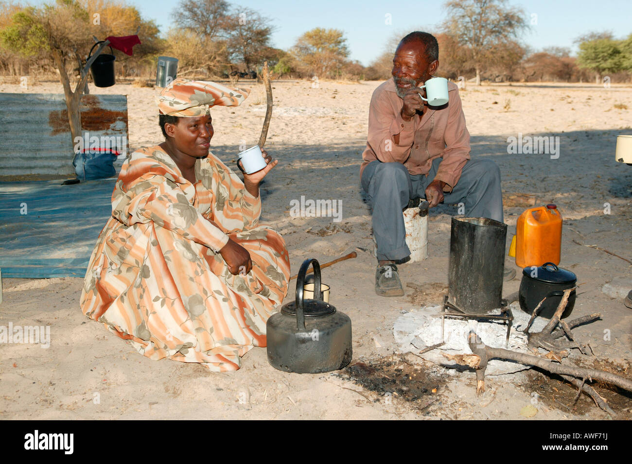 Petit déjeuner au camp, Cattlepost Bothatogo, Botswana, Africa Banque D'Images