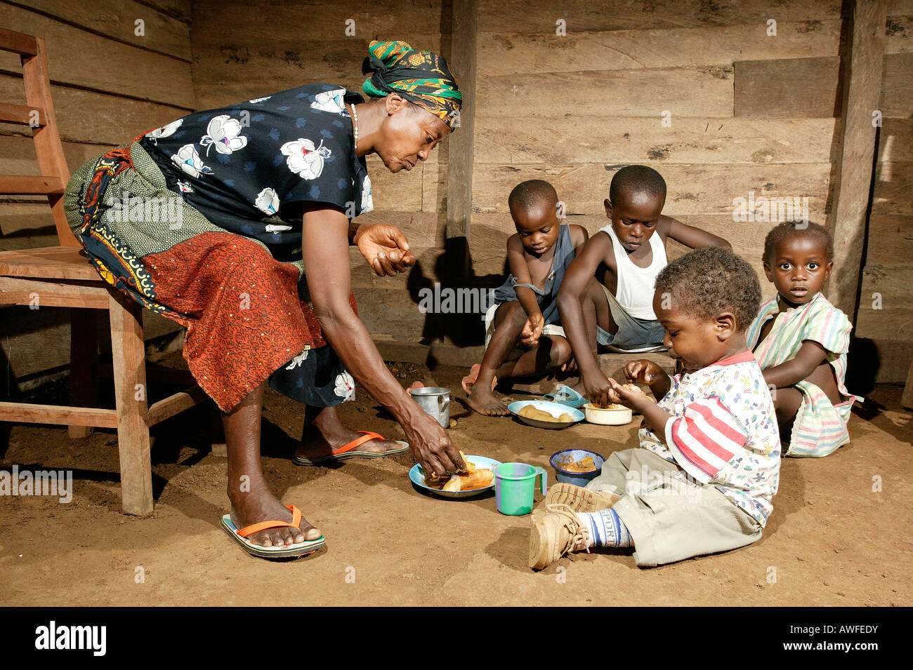 Grand-mère et l'orphelin du SIDA, le Cameroun, l'Afrique Banque D'Images
