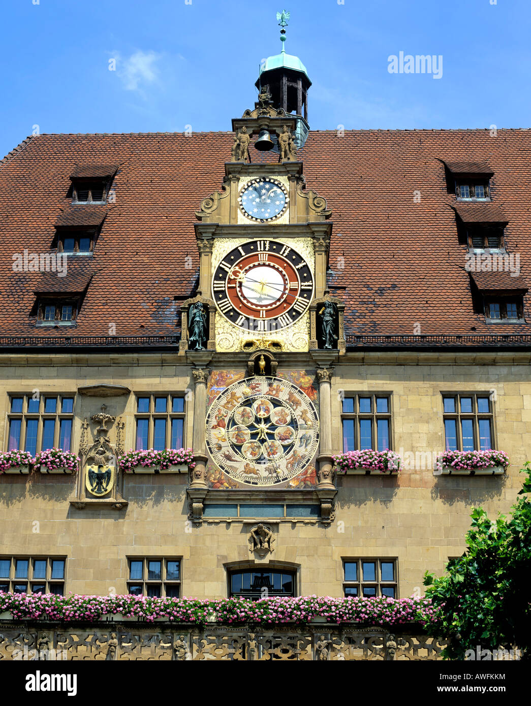 L'ère de la renaissance de l'horloge astronomique, l'hôtel de ville, Heilbronn, Bade-Wurtemberg, Allemagne, Europe Banque D'Images