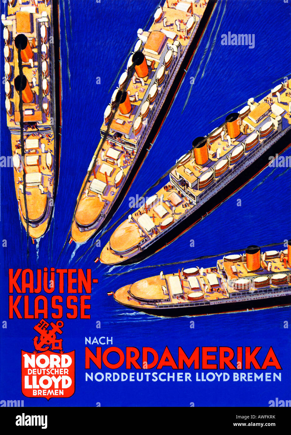 Norddeutscher Lloyd Bremen affiche Art Déco des années 1930 pour le service transatlantique de l'Allemagne à l'Amérique du Nord Banque D'Images