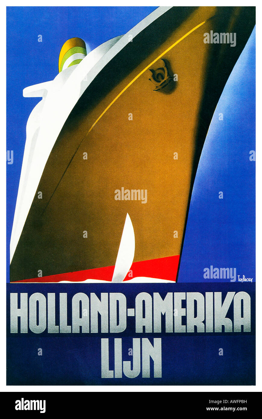 La Holland America Line 1936 Art déco superbe affiche pour le service de ligne transatlantique néerlandais Banque D'Images