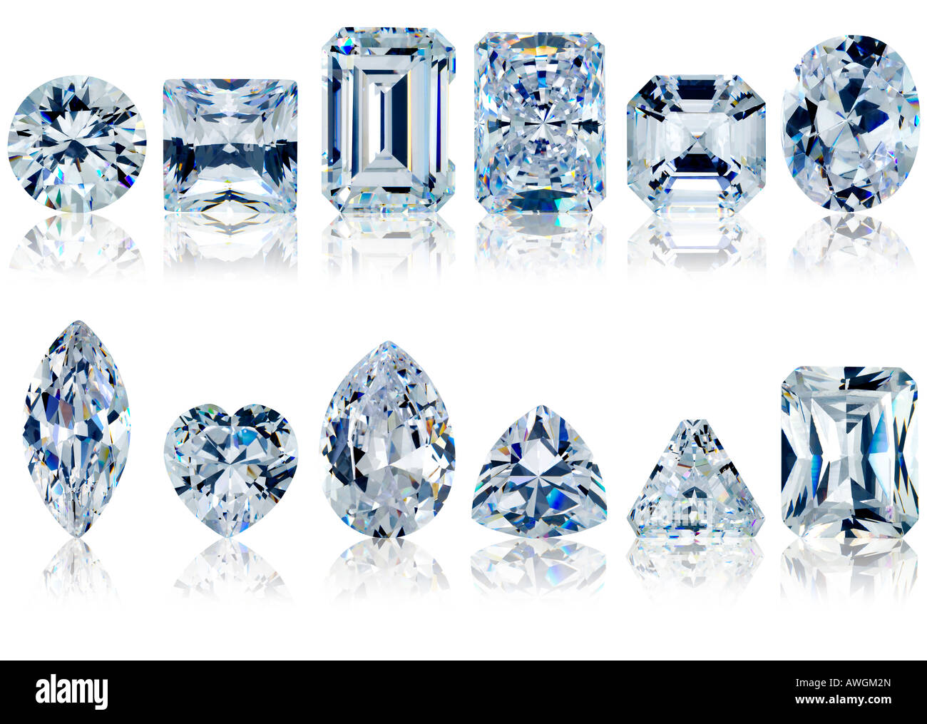 Close up diamants blancs sur fond blanc Banque D'Images