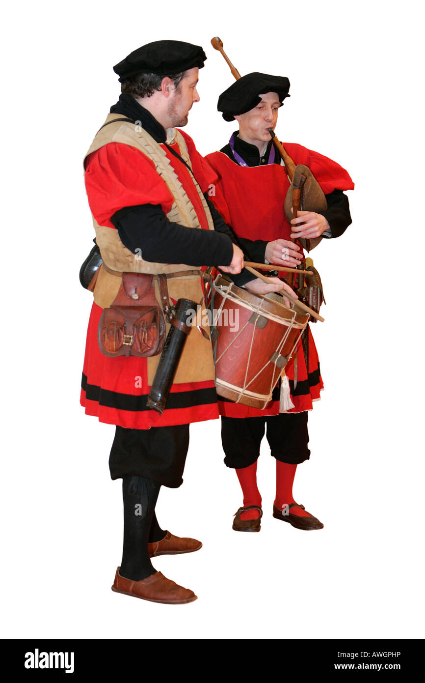 Musicien anglais ancien costume tambour musique instrument en bois tuyau  culture histoire patrimoniale England UK Grande-bretagne British Photo  Stock - Alamy