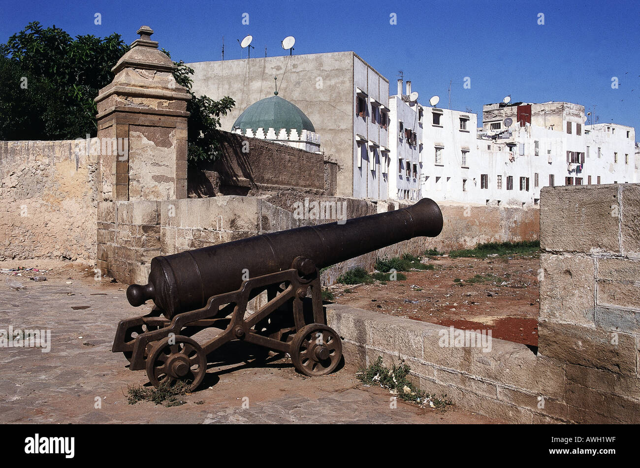 Maroc, Casablanca, ancienne Médina, cannon, dans une sqala du xviiie siècle bastion fortifié Banque D'Images