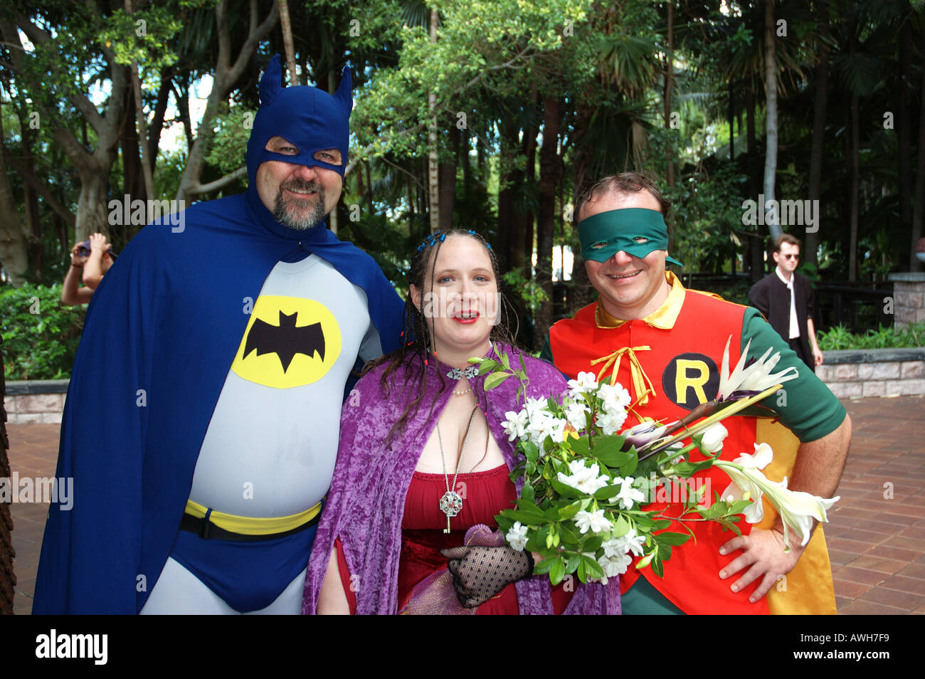 Batman et Robin à mariée mariage gothique Discordian dsc 7120 Banque D'Images