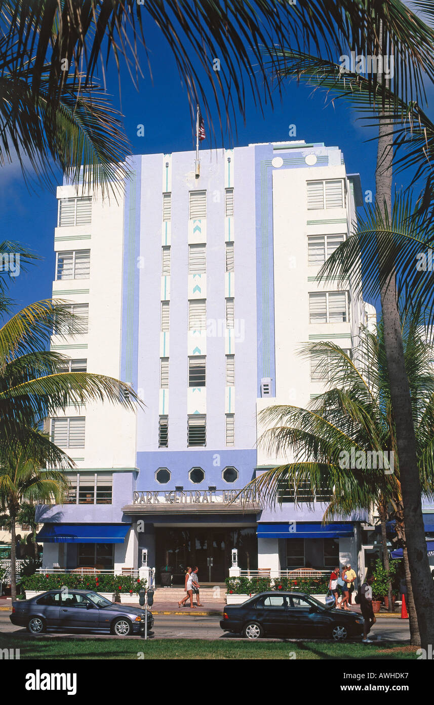 USA, Florida, Miami, Ocean Drive, l'hôtel Park Central, Art Déco façade de Landmark Hotel Banque D'Images
