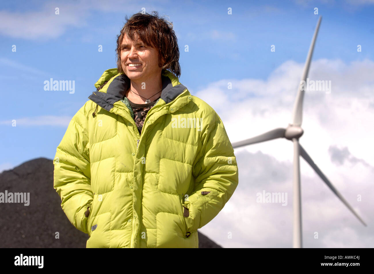 ECOTRICITY FONDATEUR DALE VINCE AUX ÉOLIENNES À AVONMOUTH BRISTOL UK 2007 PRÈS DE PORT Banque D'Images