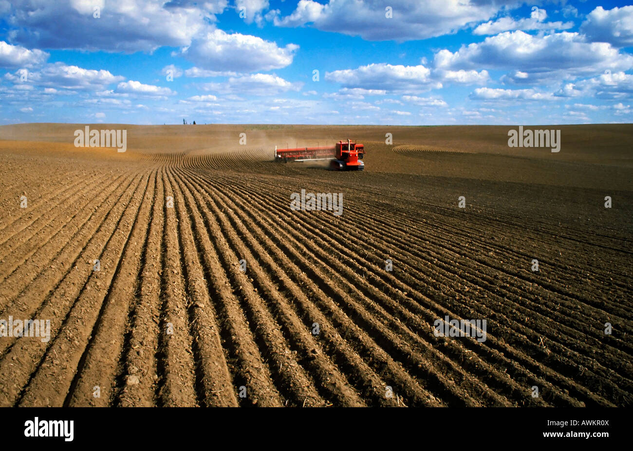 Équipement agricole labourant lignes de dirt field beauté l'État de Washington Banque D'Images