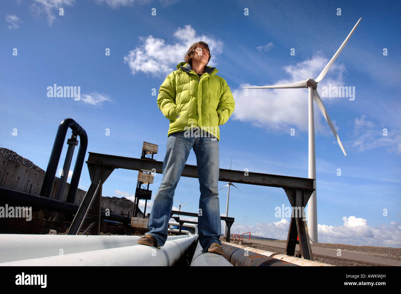 ECOTRICITY FONDATEUR DALE VINCE AUX ÉOLIENNES À AVONMOUTH BRISTOL UK 2007 PRÈS DE PORT Banque D'Images