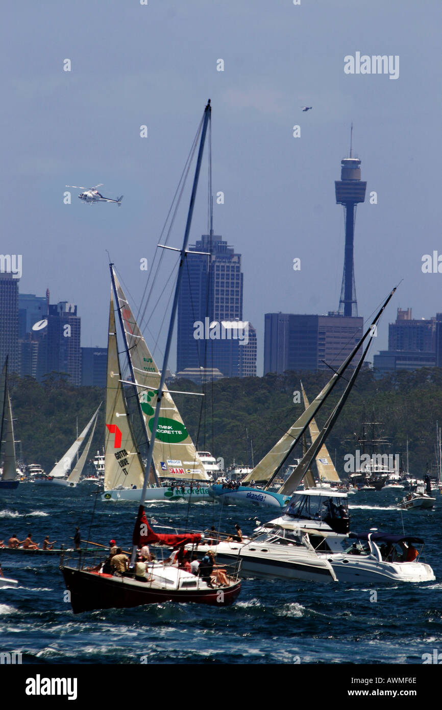 Le port de Sydney au cours de l'Assemblée Sydney to Hobart yacht race Banque D'Images