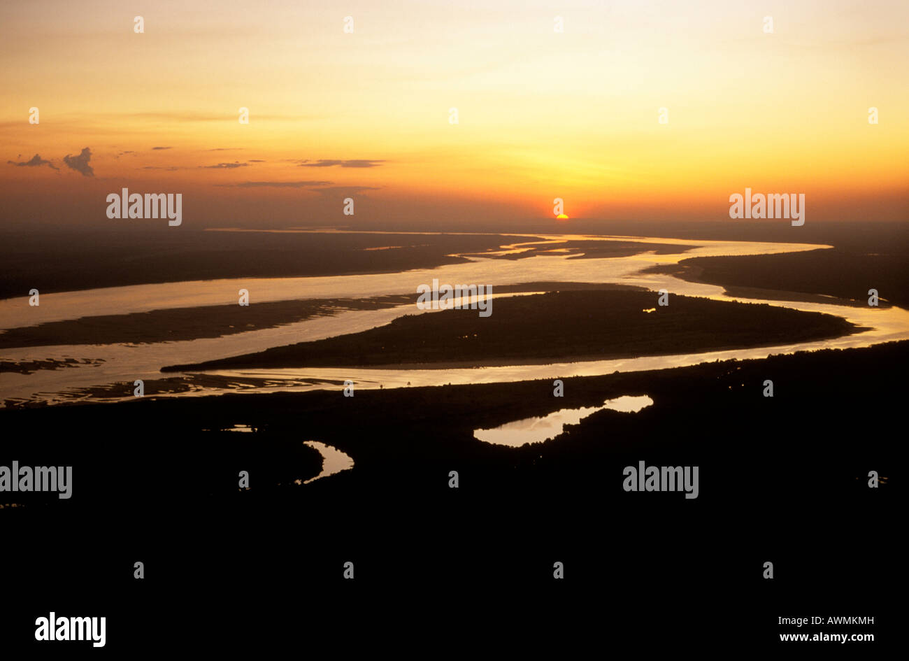 Vue aérienne de l'Orénoque près de Ciudad Bolivar, Venezuela, Amérique du Sud Banque D'Images