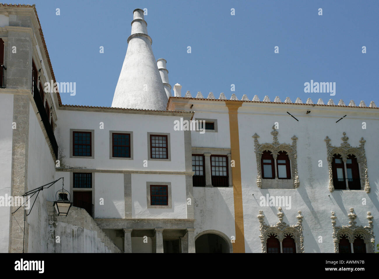 Un détail extérieur tourné du Palais National de Sintra, Portugal Banque D'Images
