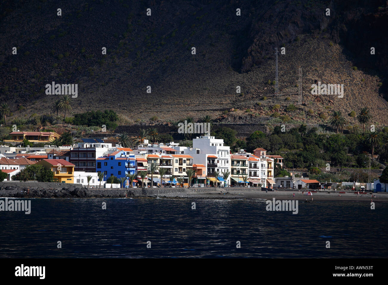 La Playa, Valle Gran Rey, vue du bateau, La Gomera, Canary Islands, Spain Banque D'Images