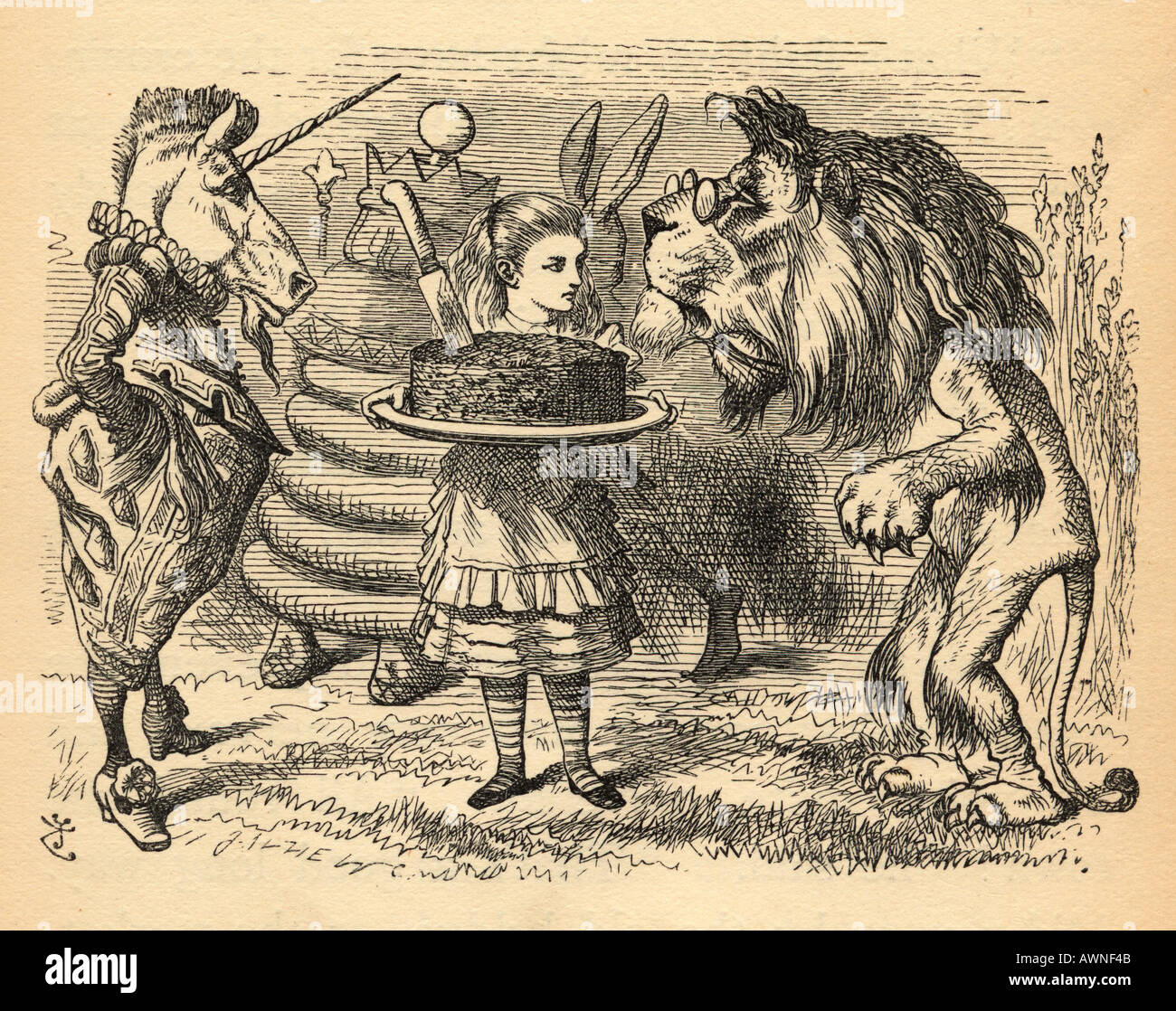 Alice avec le lion et la licorne Banque D'Images