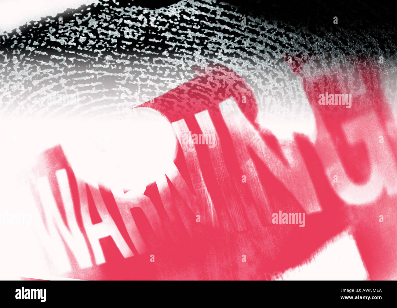 Typographie d'avertissement en rouge, avec empreinte digitale, montage Banque D'Images