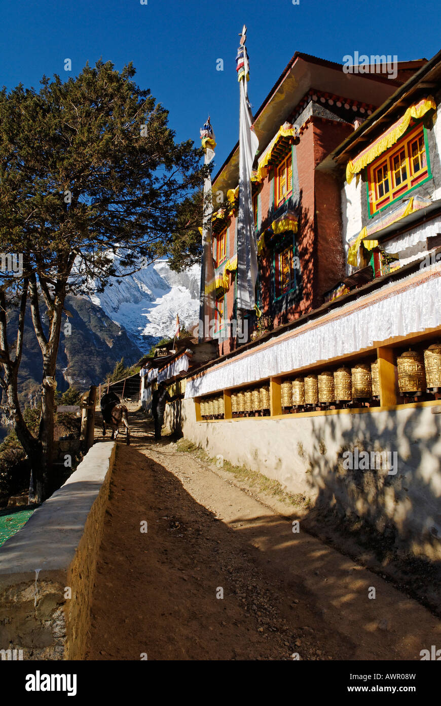 Monastère bouddhiste à Namche Bazar, parc national de Sagarmatha, Khumbu Himal, Népal Banque D'Images