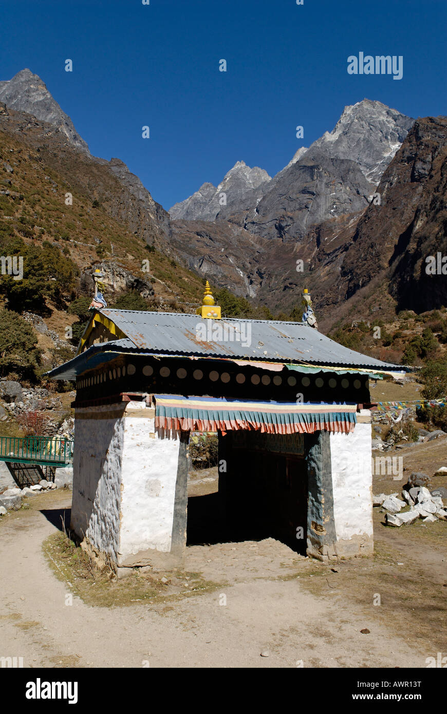 Porte à Thesebu bouddhiste Khola valley, parc national de Sagarmatha, Khumbu Himal, Népal Banque D'Images