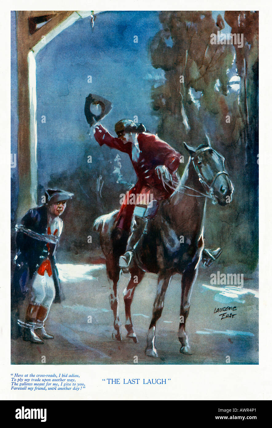 Le dernier rire 1920 garçons magazine illustration de l'highwayman se moquant de la potence et son gardien Banque D'Images
