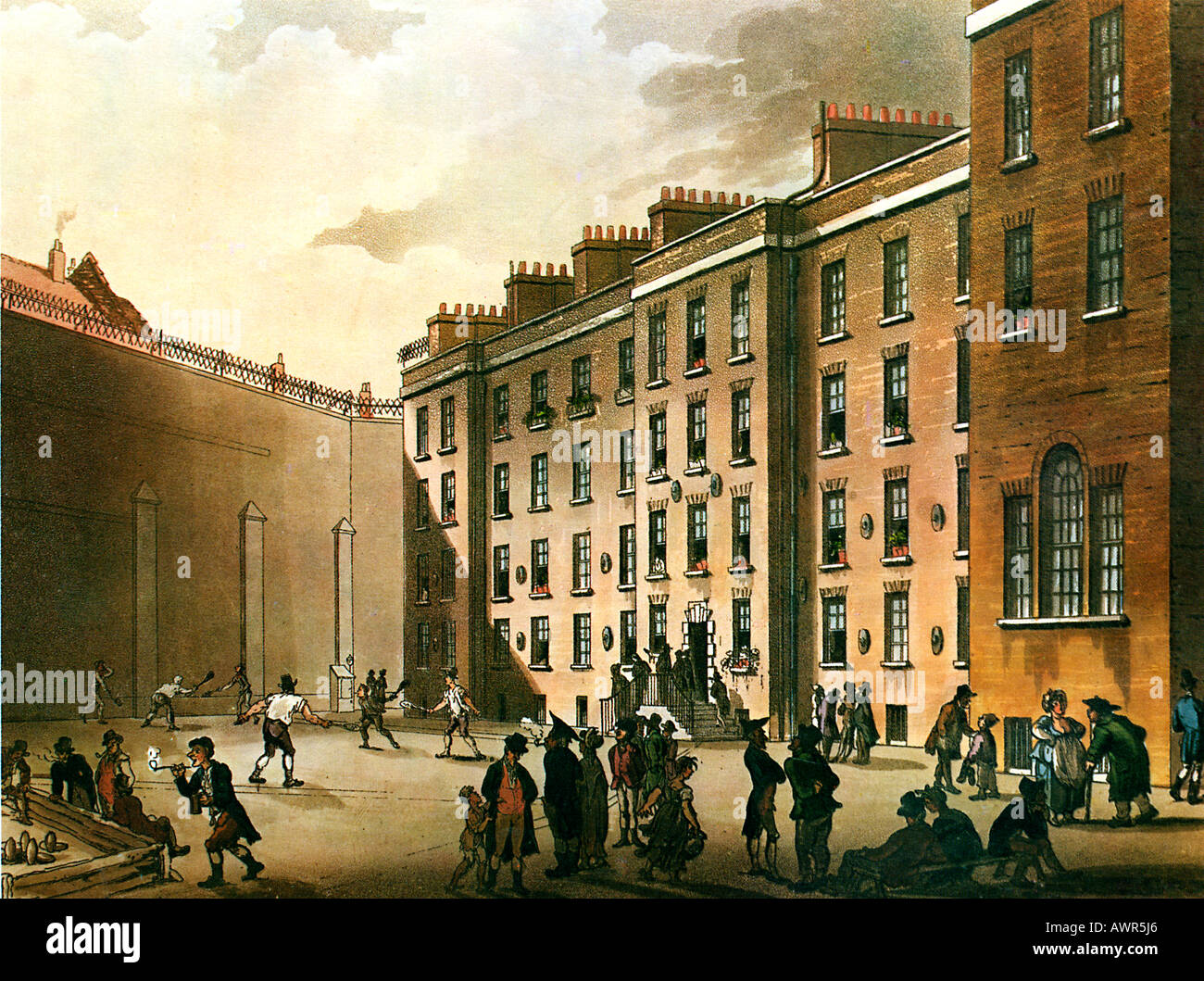 La prison de La Flotte 1805 Cour d'exercice du microcosme de London Illustrated par Rowlandson et Pugin Banque D'Images