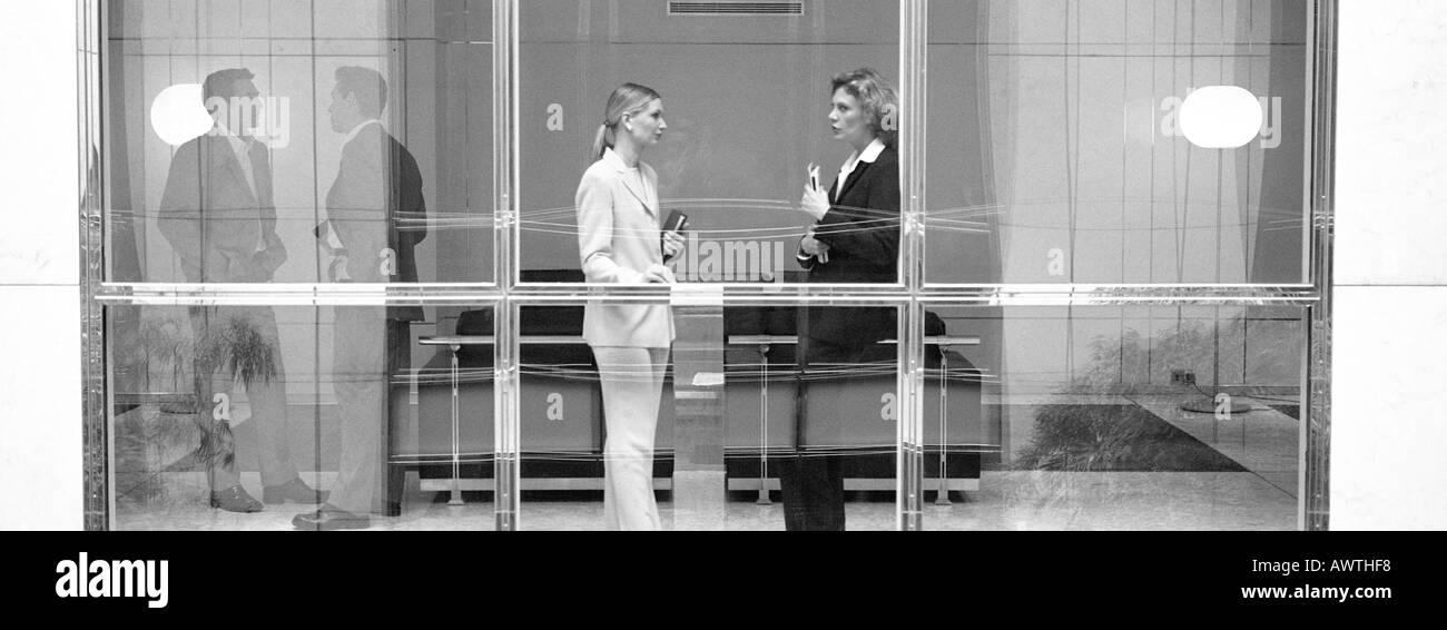 Les gens d'affaires, à la discuter, b&w, vue panoramique Banque D'Images