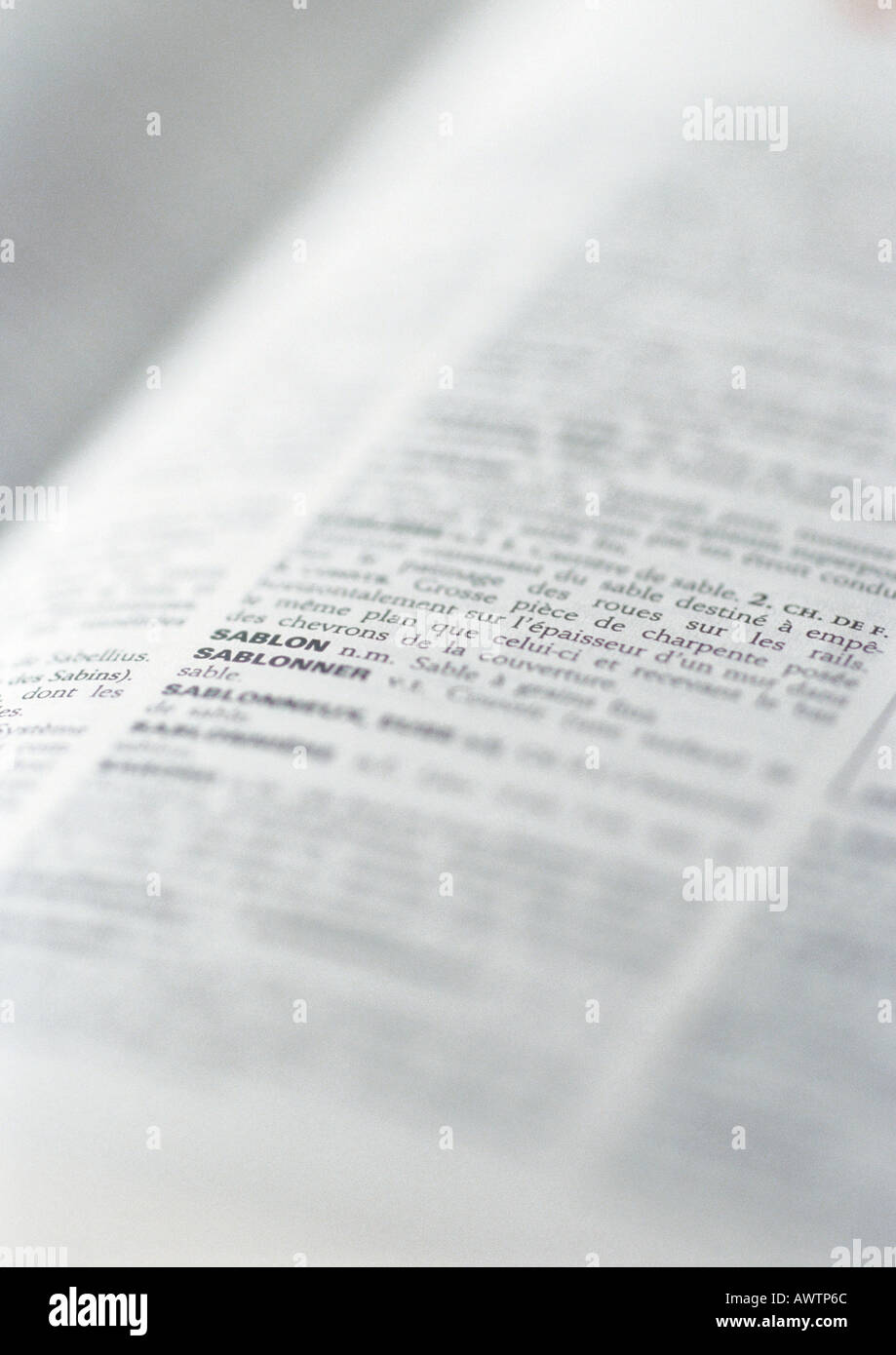 Page d'un dictionnaire, close-up Banque D'Images