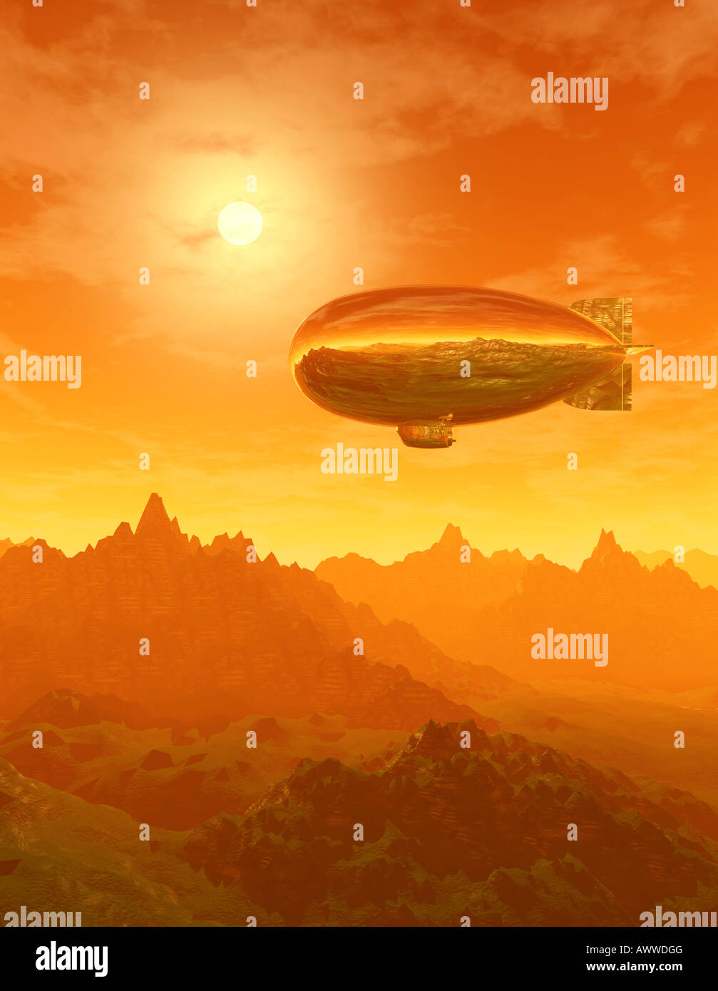 Représentation de zeppelin au coucher du soleil Banque D'Images