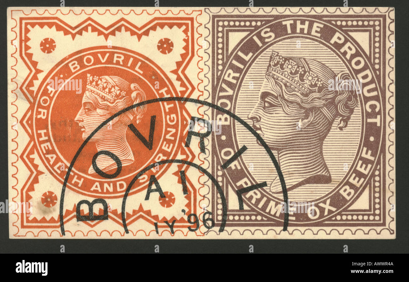 La reine Victoria stamps utilisé comme publicité Bovril 1896 Banque D'Images