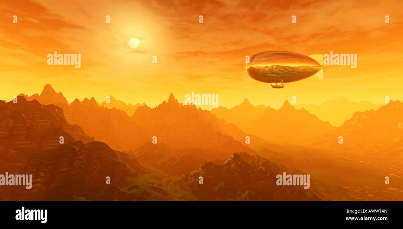 Représentation de zeppelin au coucher du soleil Banque D'Images