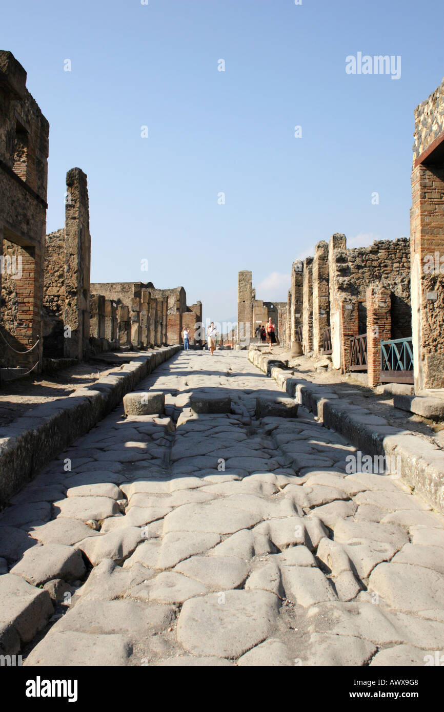 Une rue romaine à Pompéi, Italie. Banque D'Images