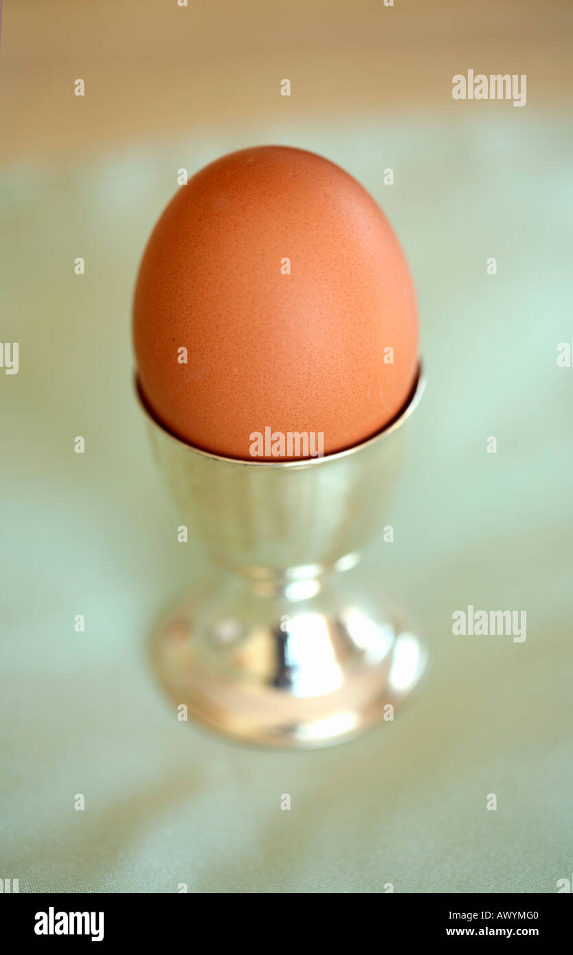 Oeuf dur dans un œuf d'argent titulaire Banque D'Images