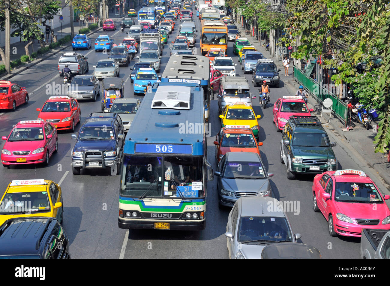 Embouteillage, Phetburi Road, Bangkok, Thaïlande, Asie du Sud-Est, Asie Banque D'Images