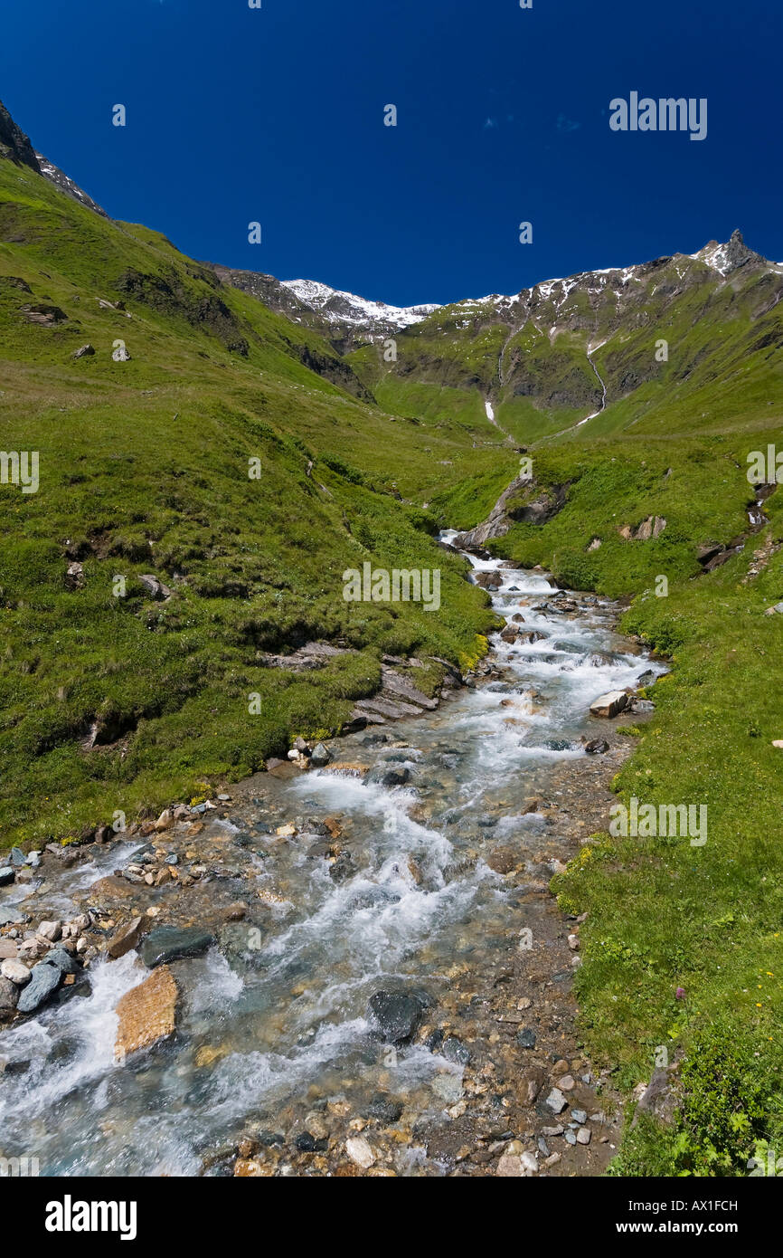 Ruisseau de montagne, Mountain Brook a la Haute Route alpine du Grossglockner, parc national Hohe Tauern, Carinthie, Autriche Banque D'Images