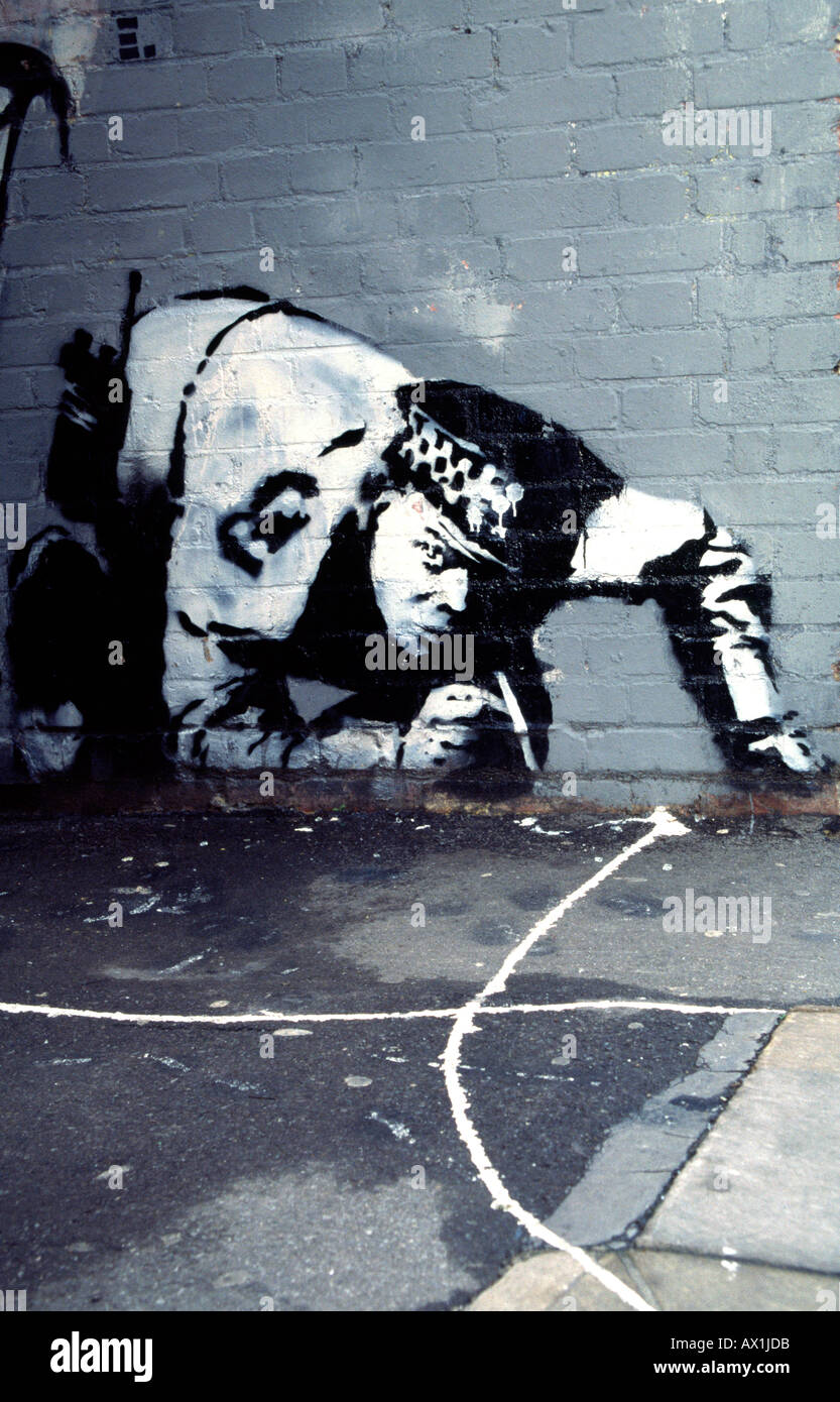 Art sur Banksy à Shoreditch Street East London England Banque D'Images