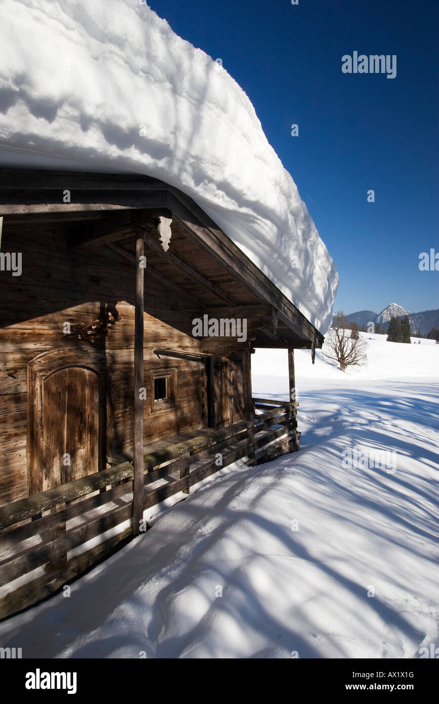 Koenigsalm (alpage alpine) en hiver, Bavière, Allemagne, Europe Banque D'Images