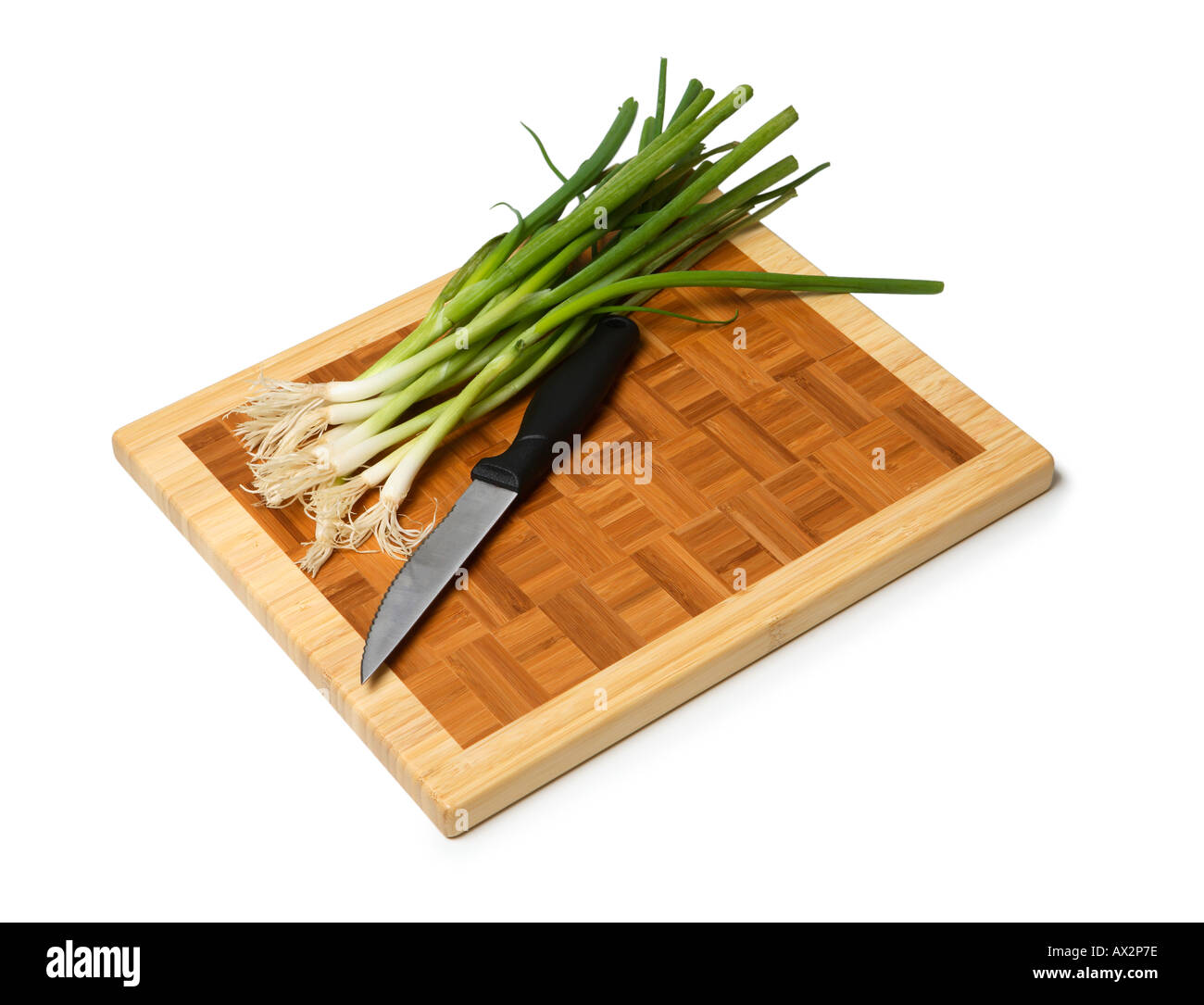 Oignons verts on cutting board Banque D'Images
