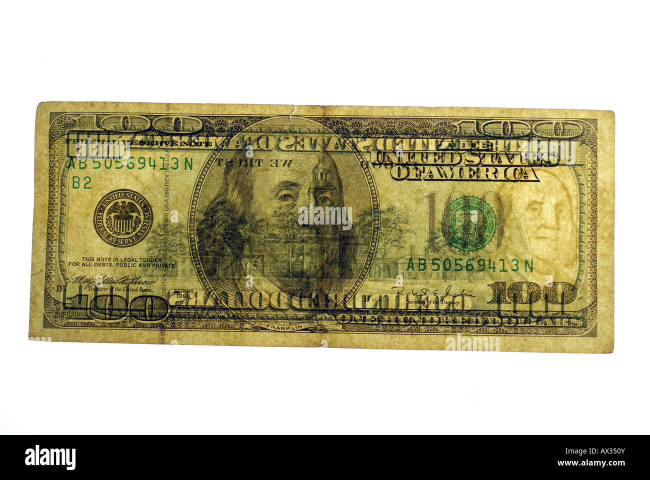 Gros plan du new American hundred dollar bill (pour montrer des filigranes) rétroéclairé Banque D'Images