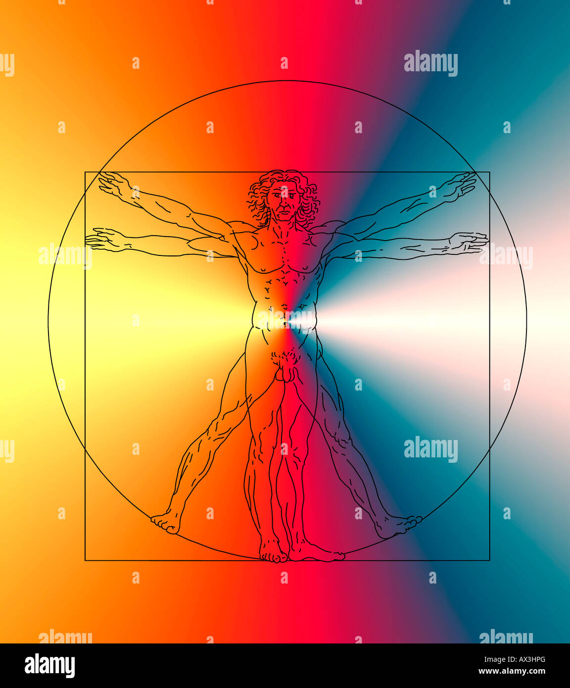 Homme de Vitruve par Leonardo da Vinci avec motif coloré par ordinateur Banque D'Images