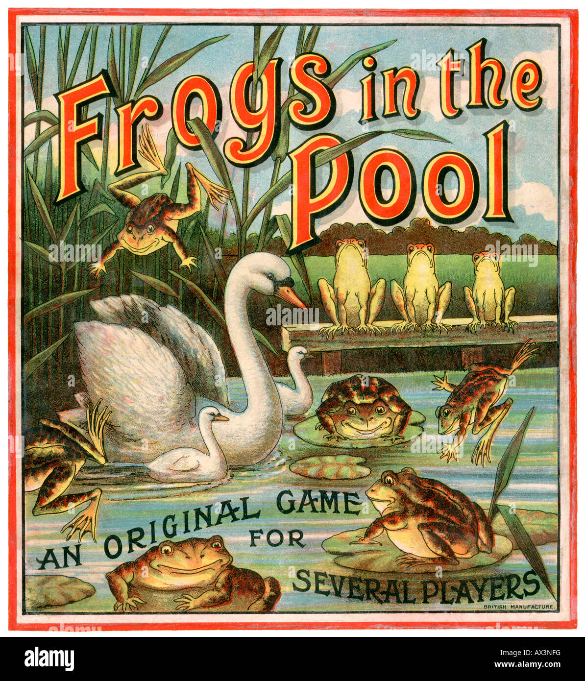 Illustration d'un couvercle de boîte vintage jeu appelé grenouilles dans la piscine Banque D'Images