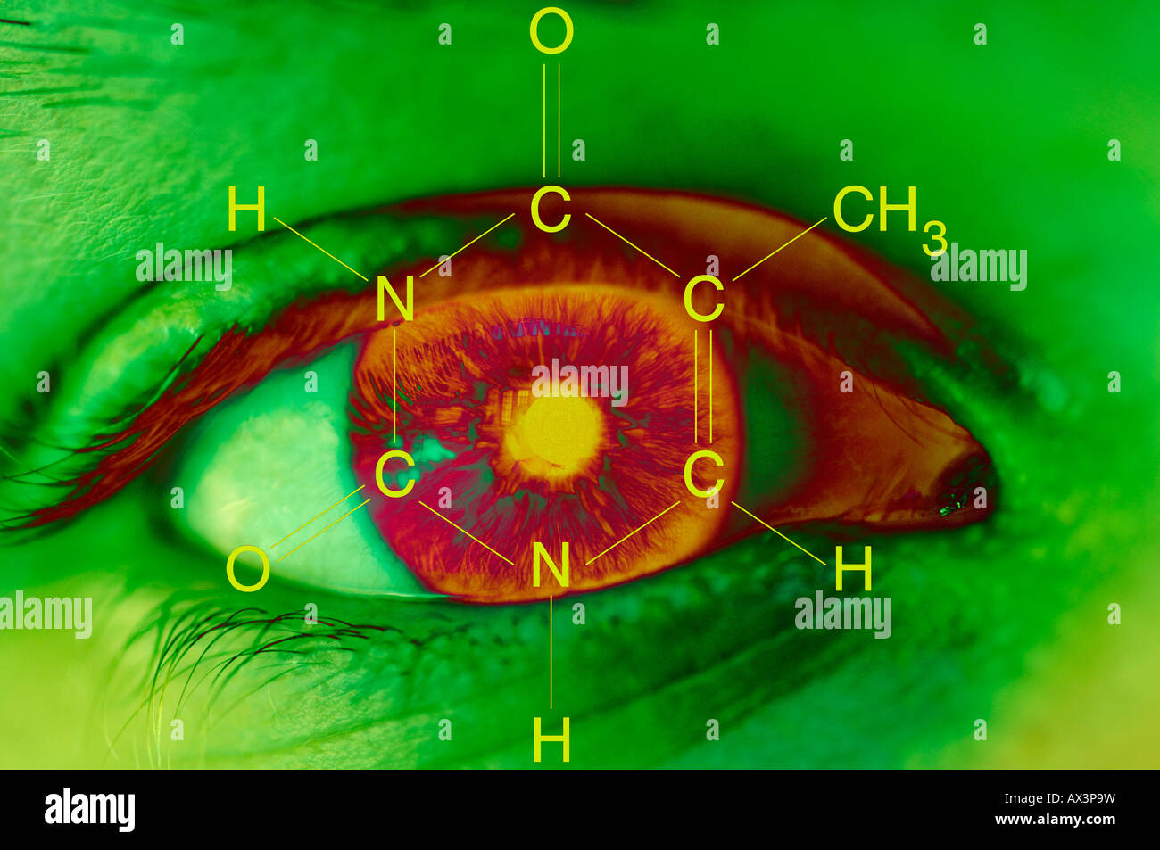 Vue rapprochée de l'œil humain avec des symboles Banque D'Images