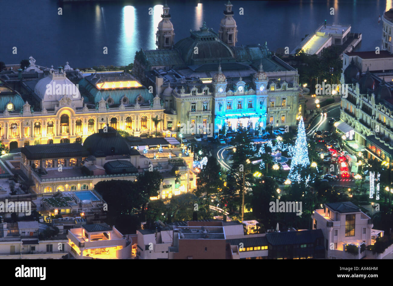 Vue de dessus de la place du Casino de Monaco pendant la période de Noël Banque D'Images