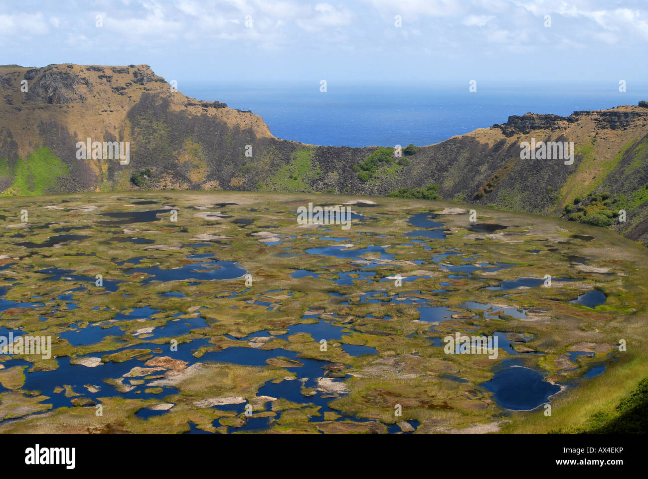 Cratère du volcan Rano Kau ,, l'île de Pâques, Chili Banque D'Images
