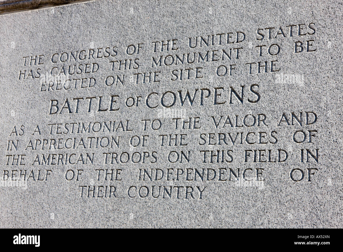 U S Memorial Monument dédié en 1932 à ceux qui ont combattu à Cowpens National Battlefield Park Cowpens Caroline du Sud Banque D'Images