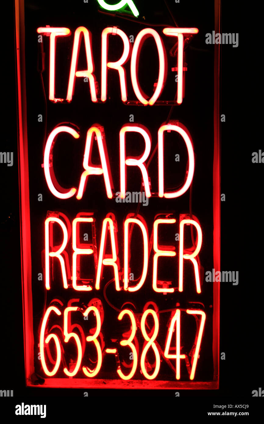 Lecteur de carte de tarot neon sign Banque D'Images